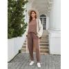 imageEkouaer 2 Pack Womens Pajama Sets Short Sleeve Tops Jogger Pants Lounge Sets Soft Loungewear Printed Pj with PocketsLight Khakibrown
