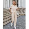imageEkouaer 2 Pack Womens Pajama Sets Short Sleeve Tops Jogger Pants Lounge Sets Soft Loungewear Printed Pj with PocketsLight Khakibrown