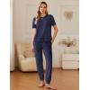 imageEkouaer 2 Pack Womens Pajama Sets Short Sleeve Tops Jogger Pants Lounge Sets Soft Loungewear Printed Pj with PocketsPink Leopardnavy Dots