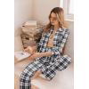 imageEkouaer Button Down Pajamas Women Long Sleeve Pajama Sets Soft Button Up Pjs Sets 2 Piece Loungewear with PocketsBlack and Grey Plaid