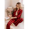imageEkouaer Button Down Pajamas Women Long Sleeve Pajama Sets Soft Button Up Pjs Sets 2 Piece Loungewear with PocketsBlack and Red Plaid