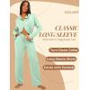 imageEkouaer Button Down Pajamas Women Long Sleeve Pajama Sets Soft Button Up Pjs Sets 2 Piece Loungewear with PocketsLight Green