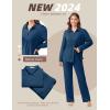 imageEkouaer Button Down Pajamas Women Long Sleeve Pajama Sets Soft Button Up Pjs Sets 2 Piece Loungewear with PocketsNavy Blue