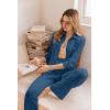 imageEkouaer Button Down Pajamas Women Long Sleeve Pajama Sets Soft Button Up Pjs Sets 2 Piece Loungewear with PocketsNavy Blue