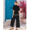 imageEkouaer Lounge Set for Women 2 Piece Sets Loungewear Set Outfits Knit Sweater Sets Wide Leg Long Pants Pajama SetBlack
