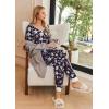 imageEkouaer Pajamas Set Womens 2 Piece Lounge Set Short Sleeve Pjs Joggers Pants Sleepwear with PocketsBlack Flower