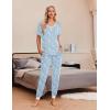 imageEkouaer Pajamas Set Womens 2 Piece Lounge Set Short Sleeve Pjs Joggers Pants Sleepwear with PocketsBlue Cashew