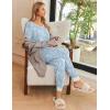 imageEkouaer Pajamas Set Womens 2 Piece Lounge Set Short Sleeve Pjs Joggers Pants Sleepwear with PocketsBlue Cashew