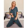 imageEkouaer Pajamas Set Womens 2 Piece Lounge Set Short Sleeve Pjs Joggers Pants Sleepwear with PocketsBlue Purple Plaid