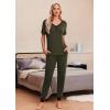 imageEkouaer Pajamas Set Womens 2 Piece Lounge Set Short Sleeve Pjs Joggers Pants Sleepwear with PocketsDeep Army Green