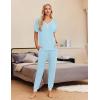 imageEkouaer Pajamas Set Womens 2 Piece Lounge Set Short Sleeve Pjs Joggers Pants Sleepwear with PocketsLight Blue