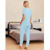 imageEkouaer Pajamas Set Womens 2 Piece Lounge Set Short Sleeve Pjs Joggers Pants Sleepwear with PocketsLight Blue