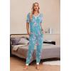 imageEkouaer Pajamas Set Womens 2 Piece Lounge Set Short Sleeve Pjs Joggers Pants Sleepwear with PocketsLight Blue Flower