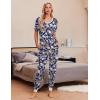 imageEkouaer Pajamas Set Womens 2 Piece Lounge Set Short Sleeve Pjs Joggers Pants Sleepwear with PocketsNavy Blue Flower
