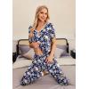 imageEkouaer Pajamas Set Womens 2 Piece Lounge Set Short Sleeve Pjs Joggers Pants Sleepwear with PocketsNavy Blue Flower