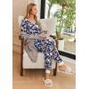 imageEkouaer Pajamas Set Womens 2 Piece Lounge Set Short Sleeve Pjs Joggers Pants Sleepwear with PocketsNavy Blue Flower