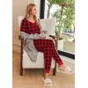imageEkouaer Pajamas Set Womens 2 Piece Lounge Set Short Sleeve Pjs Joggers Pants Sleepwear with PocketsRed Plaid