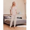 imageEkouaer Pajamas Set Womens 2 Piece Lounge Set Short Sleeve Pjs Joggers Pants Sleepwear with PocketsWhite Apricot Cashew