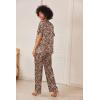 imageEkouaer Satin Pajama Set Womens Silk Short Sleeve V Neck Shirt with Long Pant Soft Loungewear Pjs SetApricot Black Leopard