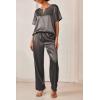 imageEkouaer Satin Pajama Set Womens Silk Short Sleeve V Neck Shirt with Long Pant Soft Loungewear Pjs SetDark Grey