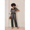 imageEkouaer Satin Pajama Set Womens Silk Short Sleeve V Neck Shirt with Long Pant Soft Loungewear Pjs SetDark Grey