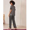 imageEkouaer Satin Pajama Set Womens Silk Short Sleeve V Neck Shirt with Long Pant Soft Loungewear Pjs SetDark Grey