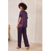 imageEkouaer Satin Pajama Set Womens Silk Short Sleeve V Neck Shirt with Long Pant Soft Loungewear Pjs SetDeep Purple