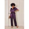 imageEkouaer Satin Pajama Set Womens Silk Short Sleeve V Neck Shirt with Long Pant Soft Loungewear Pjs SetDeep Purple