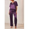 imageEkouaer Satin Pajama Set Womens Silk Short Sleeve V Neck Shirt with Long Pant Soft Loungewear Pjs SetDeep Purple