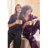 imageEkouaer Satin Pajama Set Womens Silk Short Sleeve V Neck Shirt with Long Pant Soft Loungewear Pjs SetDeep Purple