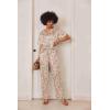 imageEkouaer Satin Pajama Set Womens Silk Short Sleeve V Neck Shirt with Long Pant Soft Loungewear Pjs SetFloral Apricot