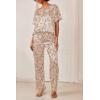 imageEkouaer Satin Pajama Set Womens Silk Short Sleeve V Neck Shirt with Long Pant Soft Loungewear Pjs SetFloral Apricot