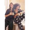 imageEkouaer Satin Pajama Set Womens Silk Short Sleeve V Neck Shirt with Long Pant Soft Loungewear Pjs SetFloral Black