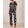 imageEkouaer Satin Pajama Set Womens Silk Short Sleeve V Neck Shirt with Long Pant Soft Loungewear Pjs SetFloral Black