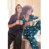 imageEkouaer Satin Pajama Set Womens Silk Short Sleeve V Neck Shirt with Long Pant Soft Loungewear Pjs SetFloral BlueGreen