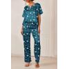 imageEkouaer Satin Pajama Set Womens Silk Short Sleeve V Neck Shirt with Long Pant Soft Loungewear Pjs SetFloral BlueGreen