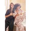 imageEkouaer Satin Pajama Set Womens Silk Short Sleeve V Neck Shirt with Long Pant Soft Loungewear Pjs SetFloral Khaki White