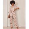 imageEkouaer Satin Pajama Set Womens Silk Short Sleeve V Neck Shirt with Long Pant Soft Loungewear Pjs SetFloral Khaki White