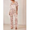 imageEkouaer Satin Pajama Set Womens Silk Short Sleeve V Neck Shirt with Long Pant Soft Loungewear Pjs SetFloral Khaki White