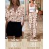 imageEkouaer Satin Pajama Set Womens Silk Short Sleeve V Neck Shirt with Long Pant Soft Loungewear Pjs SetFloral Khaki White