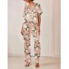imageEkouaer Satin Pajama Set Womens Silk Short Sleeve V Neck Shirt with Long Pant Soft Loungewear Pjs SetFloral Pink