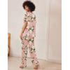 imageEkouaer Satin Pajama Set Womens Silk Short Sleeve V Neck Shirt with Long Pant Soft Loungewear Pjs SetFloral Pink