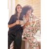 imageEkouaer Satin Pajama Set Womens Silk Short Sleeve V Neck Shirt with Long Pant Soft Loungewear Pjs SetFloral Pink