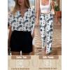 imageEkouaer Satin Pajama Set Womens Silk Short Sleeve V Neck Shirt with Long Pant Soft Loungewear Pjs SetFloral White