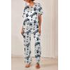 imageEkouaer Satin Pajama Set Womens Silk Short Sleeve V Neck Shirt with Long Pant Soft Loungewear Pjs SetFloral White