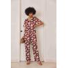 imageEkouaer Satin Pajama Set Womens Silk Short Sleeve V Neck Shirt with Long Pant Soft Loungewear Pjs SetFloral Wine Red