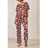 imageEkouaer Satin Pajama Set Womens Silk Short Sleeve V Neck Shirt with Long Pant Soft Loungewear Pjs SetFloral Wine Red