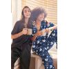 imageEkouaer Satin Pajama Set Womens Silk Short Sleeve V Neck Shirt with Long Pant Soft Loungewear Pjs SetFlower Navy Blue