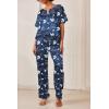 imageEkouaer Satin Pajama Set Womens Silk Short Sleeve V Neck Shirt with Long Pant Soft Loungewear Pjs SetFlower Navy Blue