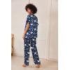imageEkouaer Satin Pajama Set Womens Silk Short Sleeve V Neck Shirt with Long Pant Soft Loungewear Pjs SetFlower Navy Blue